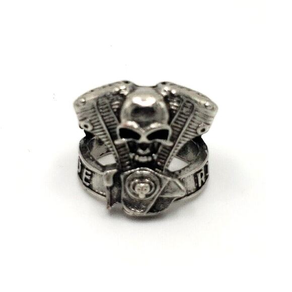 Skull And Motorcycle Engine Biker Ring Love To Ride Size 9 - Picture 2 of 7